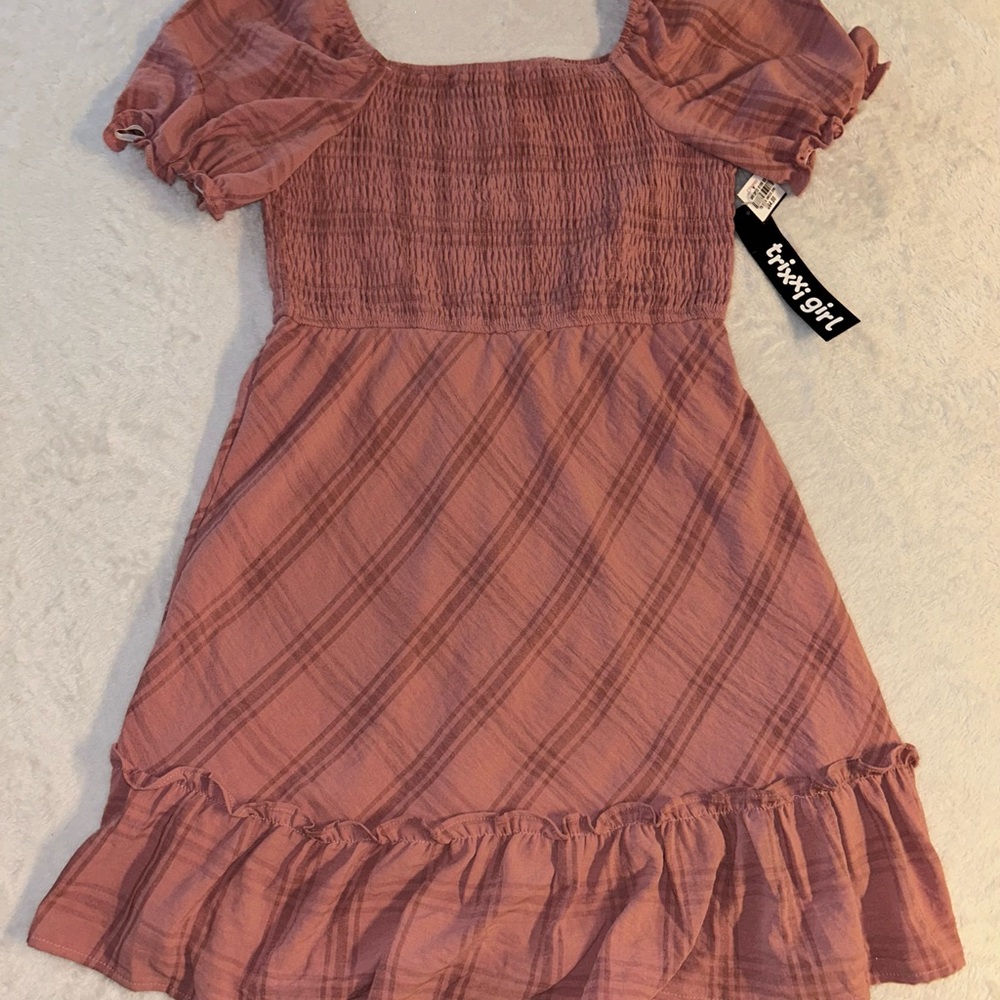 Trixxi Pink Ruched Puff Sleeve Sundress Girls XL